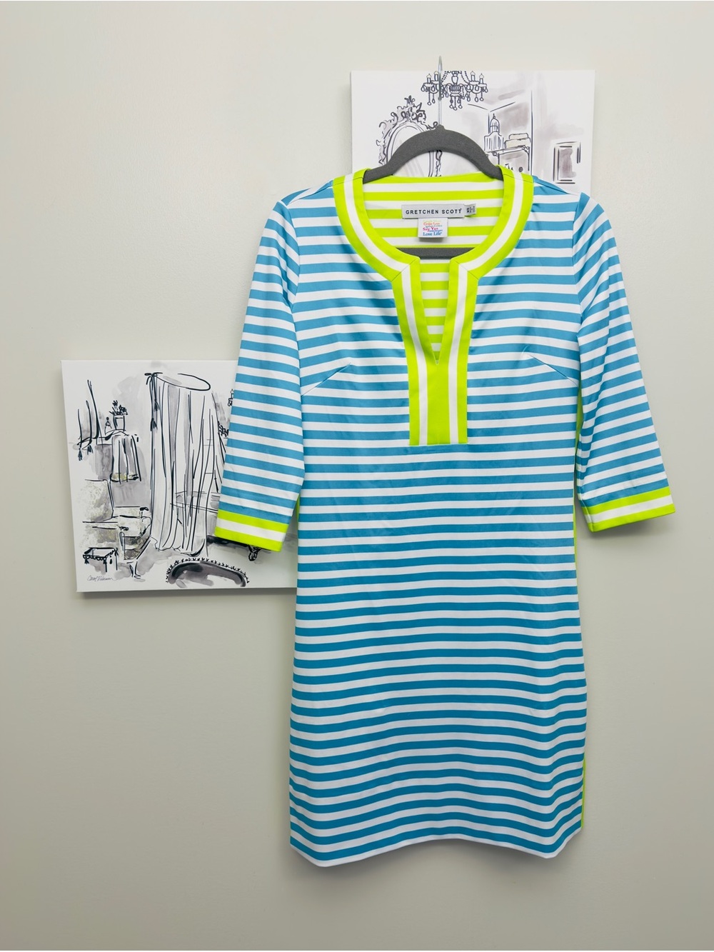 Gretchen Scott Designs Blue and White Striped Mini Dress